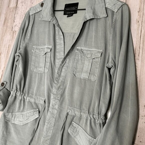 Sanctuary Light Weight Long Roll Tab Sleeves Shirt Jacket Tie Waist Shacket Sz S - Picture 4 of 7